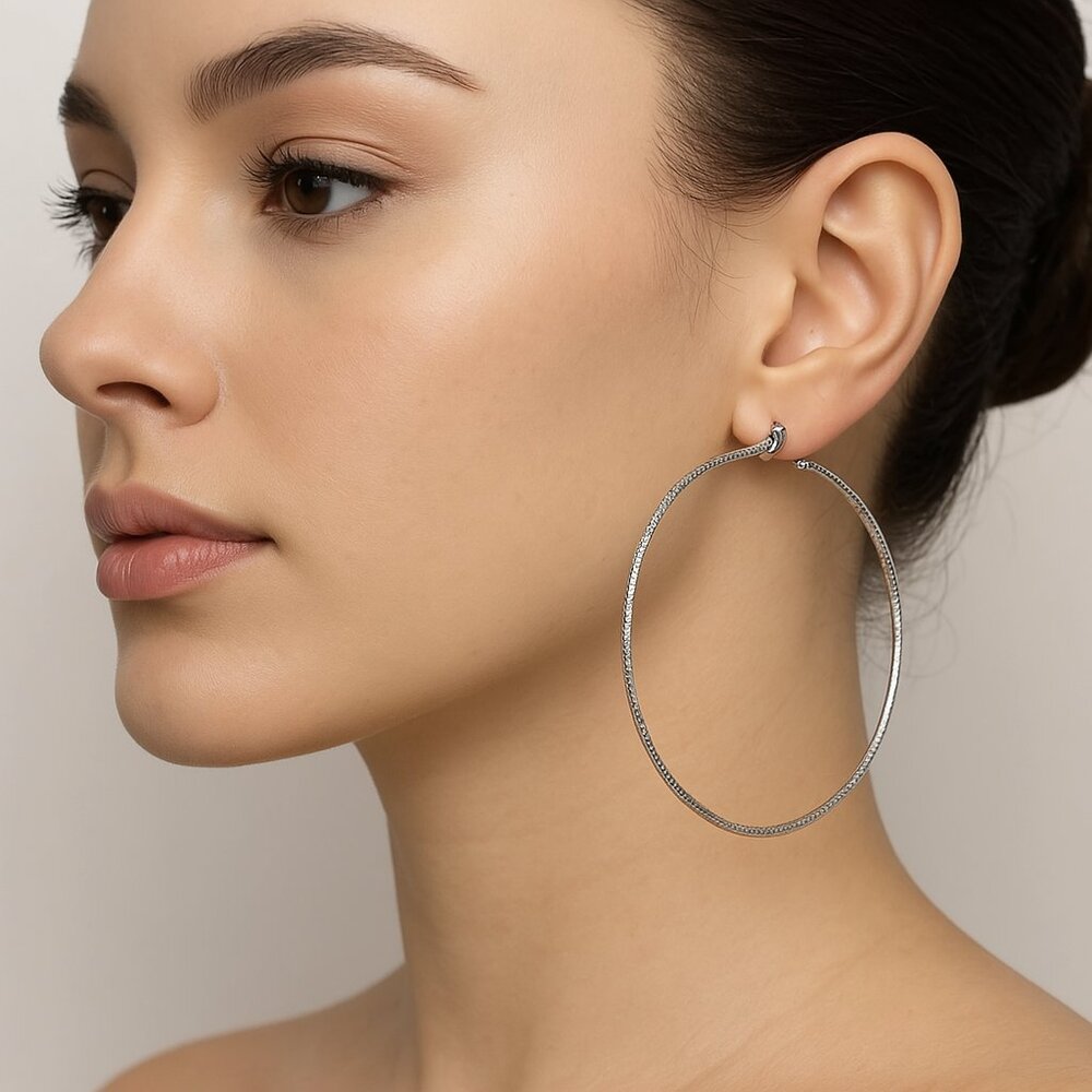 Chic Textured Silver Big Hoop Earrings – Elegant Women’s Fashion Jewelry - 2.5"